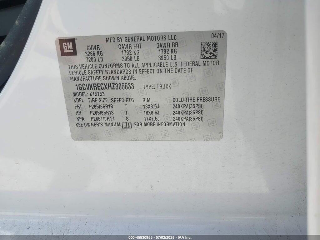 1GCVKRECXHZ306833 2017 CHEVROLET SILVERADO 1500 photo no. 9
