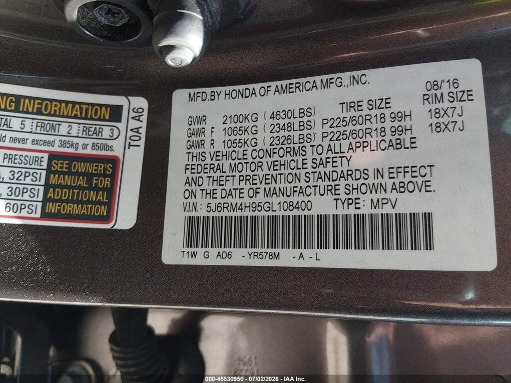 5J6RM4H95GL108400 2016 HONDA CR-V photo no. 9