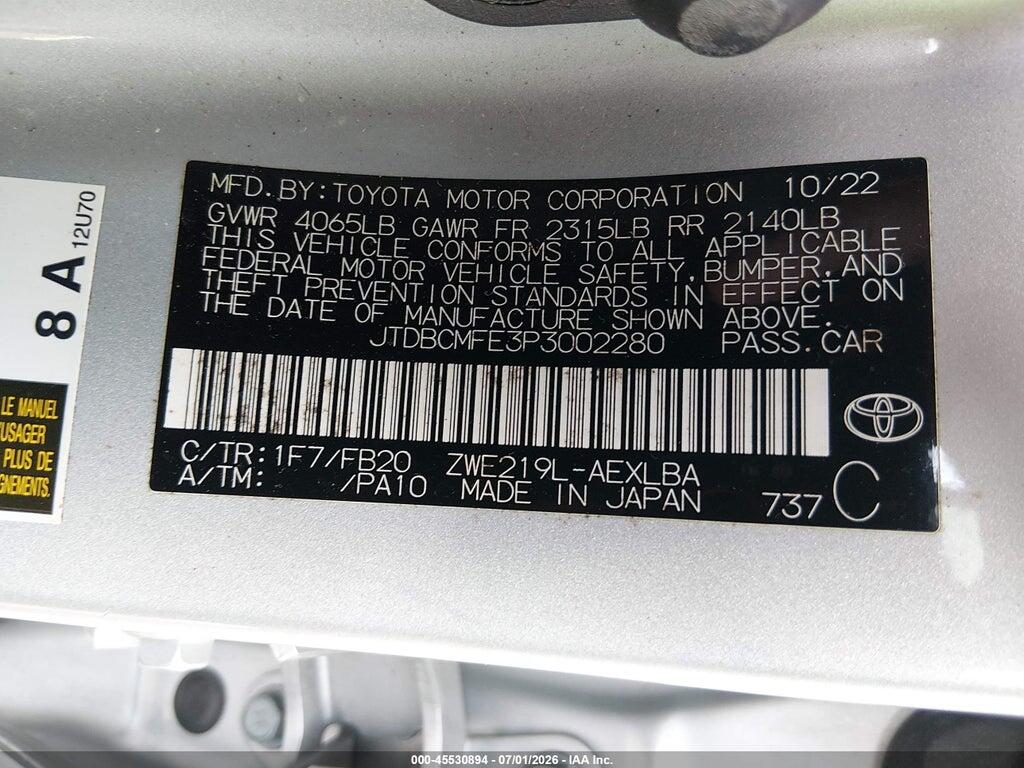 JTDBCMFE3P3002280 2023 TOYOTA COROLLA photo no. 9