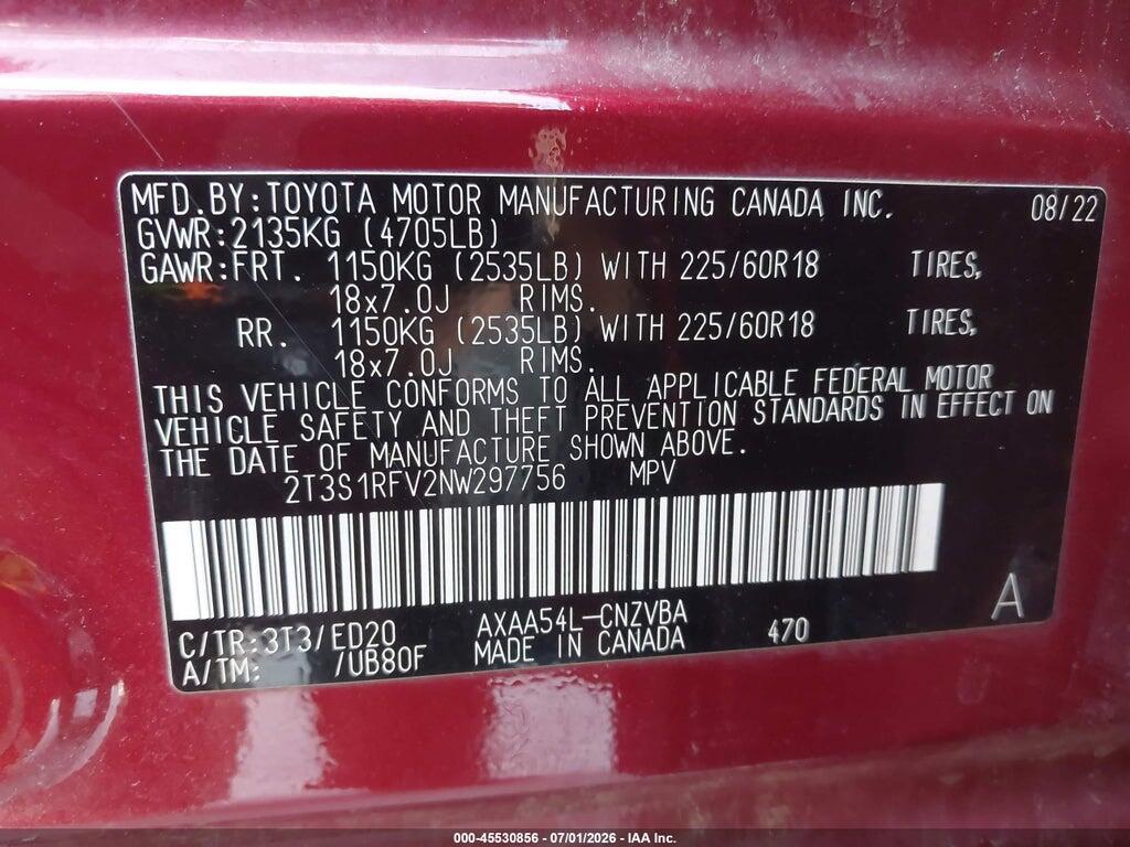 2T3S1RFV2NW297756 2022 TOYOTA RAV4 photo no. 9