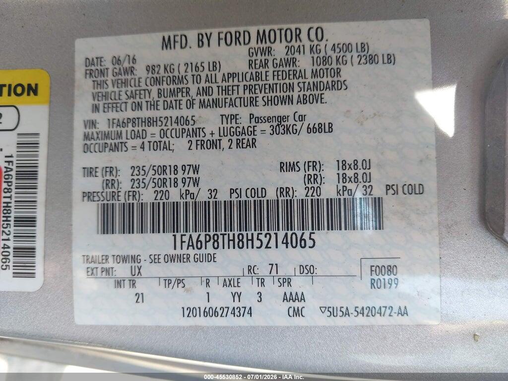 1FA6P8TH8H5214065 2017 FORD MUSTANG photo no. 9