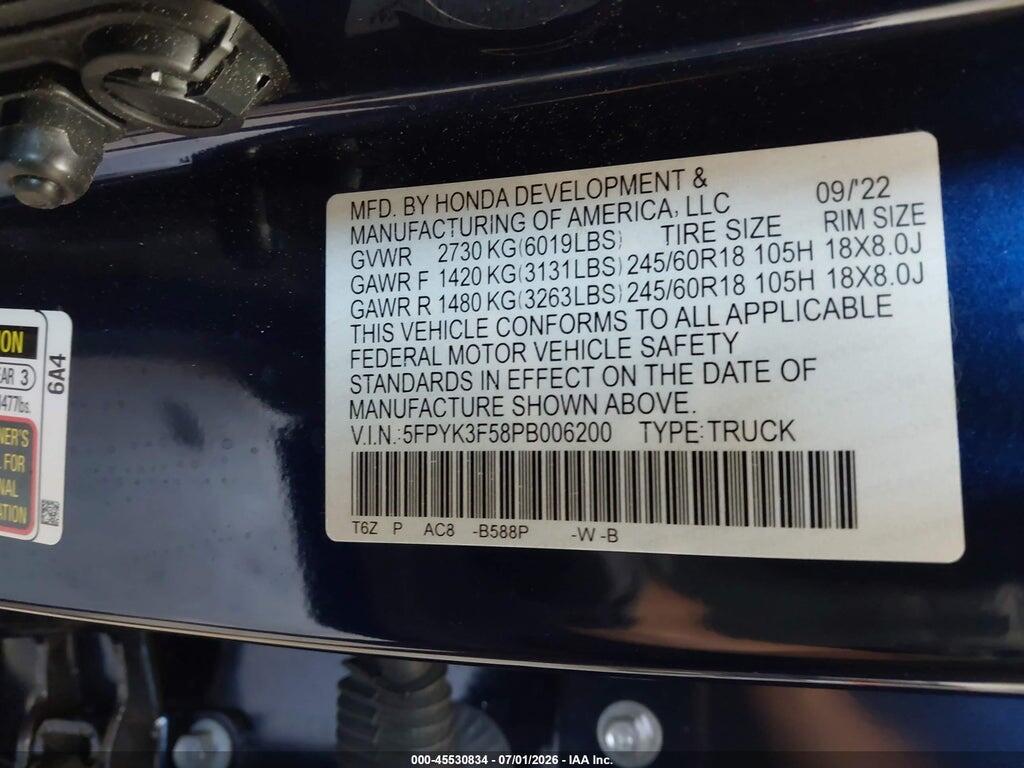 5FPYK3F58PB006200 2023 HONDA RIDGELINE photo no. 9