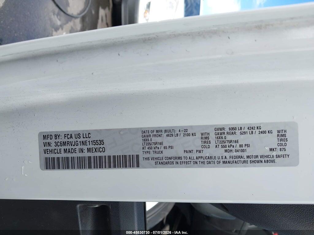 3C6MRVJG1NE115535 2022 RAM PROMASTER 3500 photo no. 9