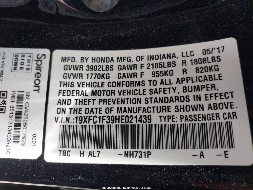 19XFC1F39HE021439 2017 HONDA CIVIC photo no. 9