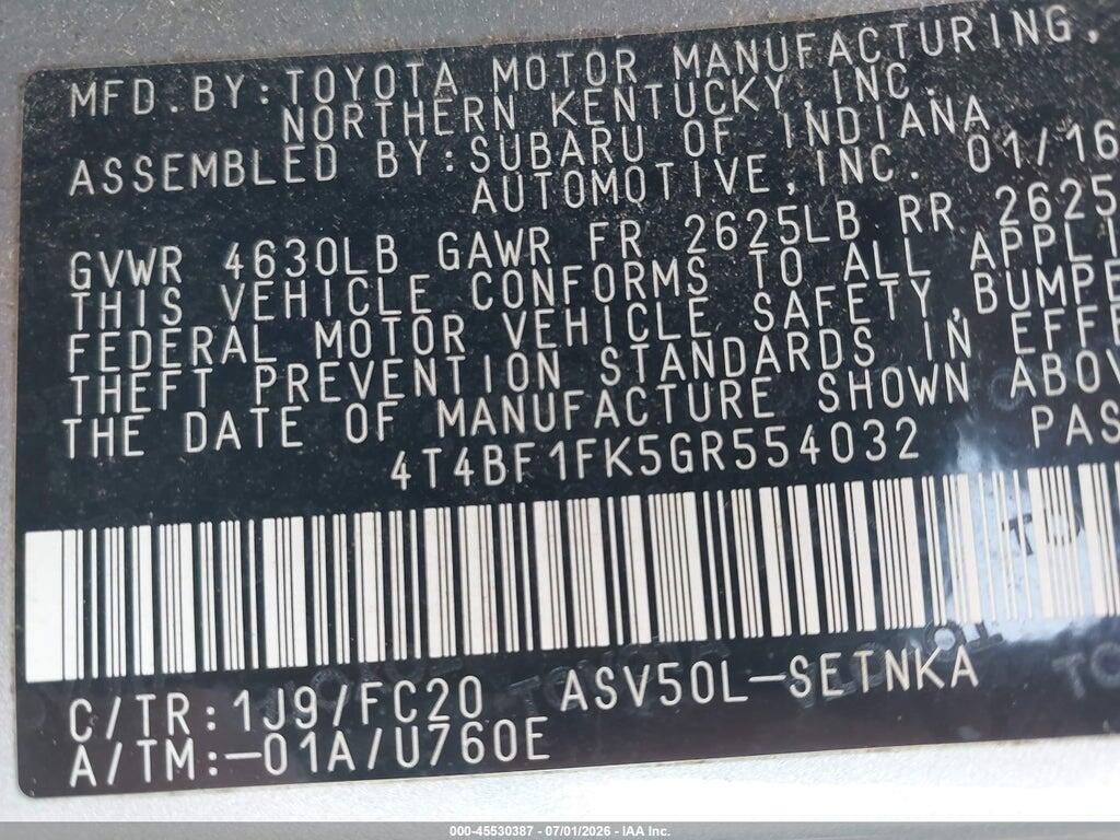 4T4BF1FK5GR554032 2016 TOYOTA CAMRY photo no. 9