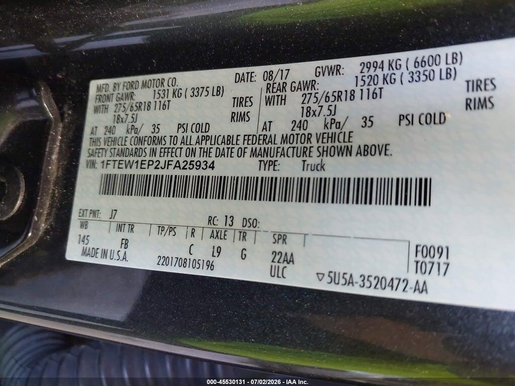 1FTEW1EP2JFA25934 2018 FORD F-150 photo no. 9