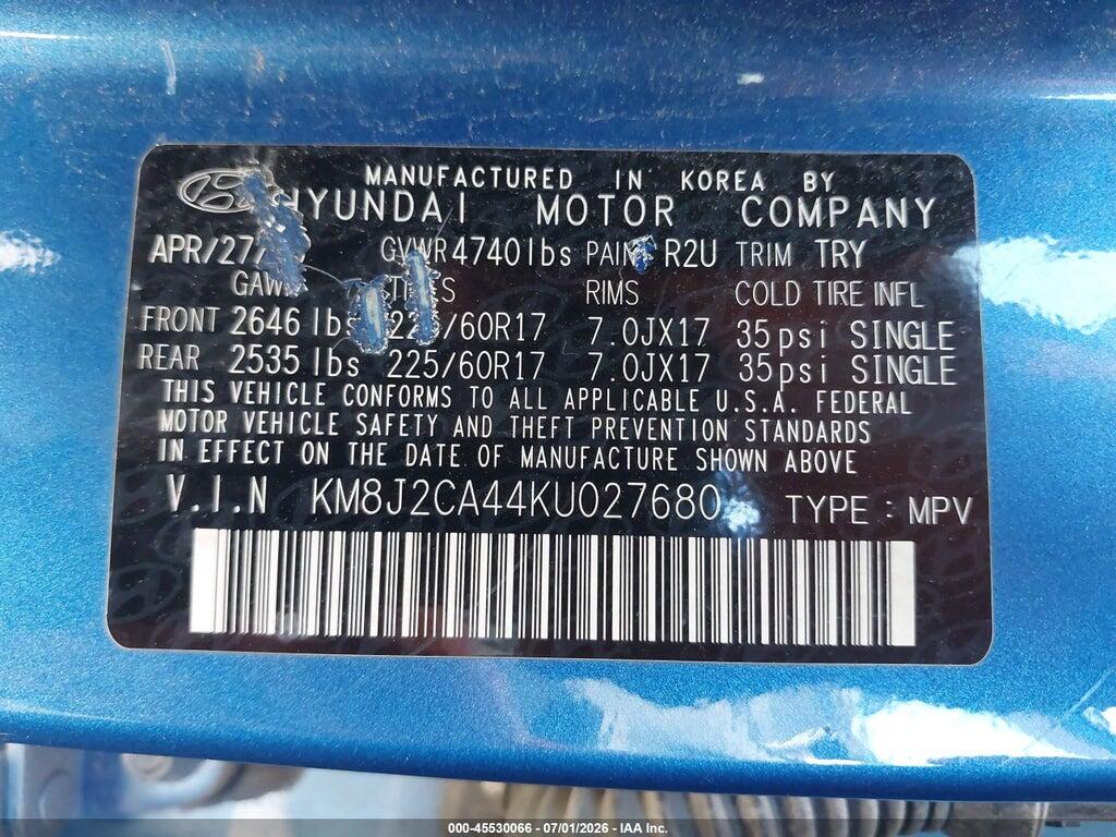 KM8J2CA44KU027680 2019 HYUNDAI TUCSON photo no. 9