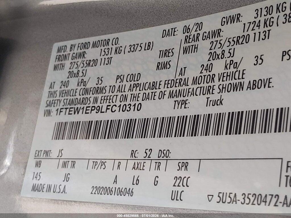 1FTEW1EP9LFC10310 2020 FORD F-150 photo no. 9