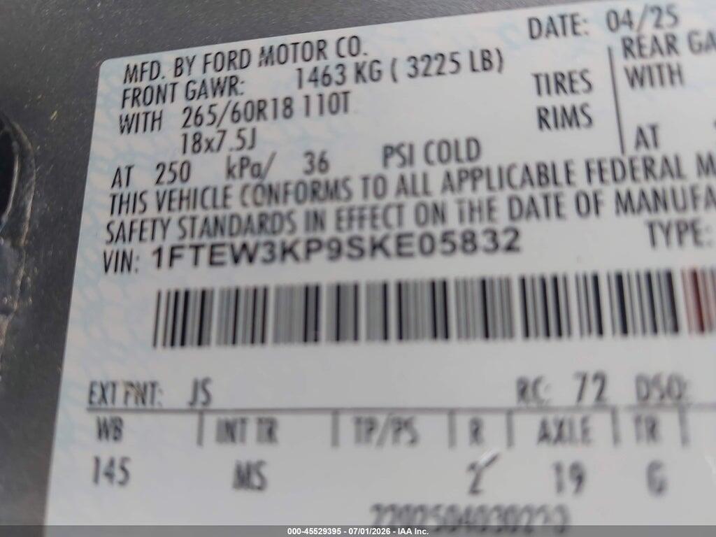 1FTEW3KP9SKE05832 2025 FORD F-150 photo no. 9