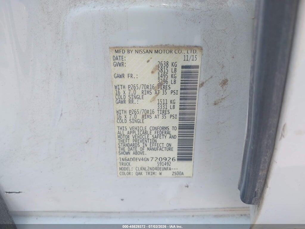 1N6AD0EV4GN720926 2016 NISSAN FRONTIER photo no. 9