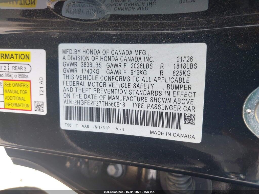2HGFE2F27TH560616 2026 HONDA CIVIC photo no. 9