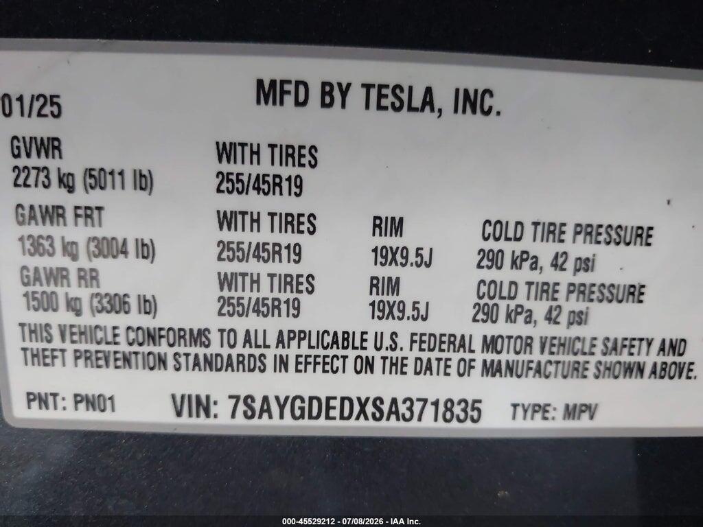 7SAYGDEDXSA371835 2025 TESLA MODEL Y photo no. 9