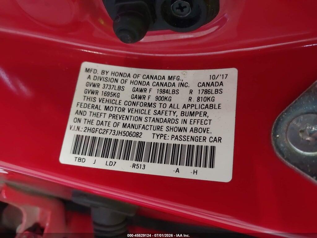 2HGFC2F73JH506082 2018 HONDA CIVIC photo no. 9