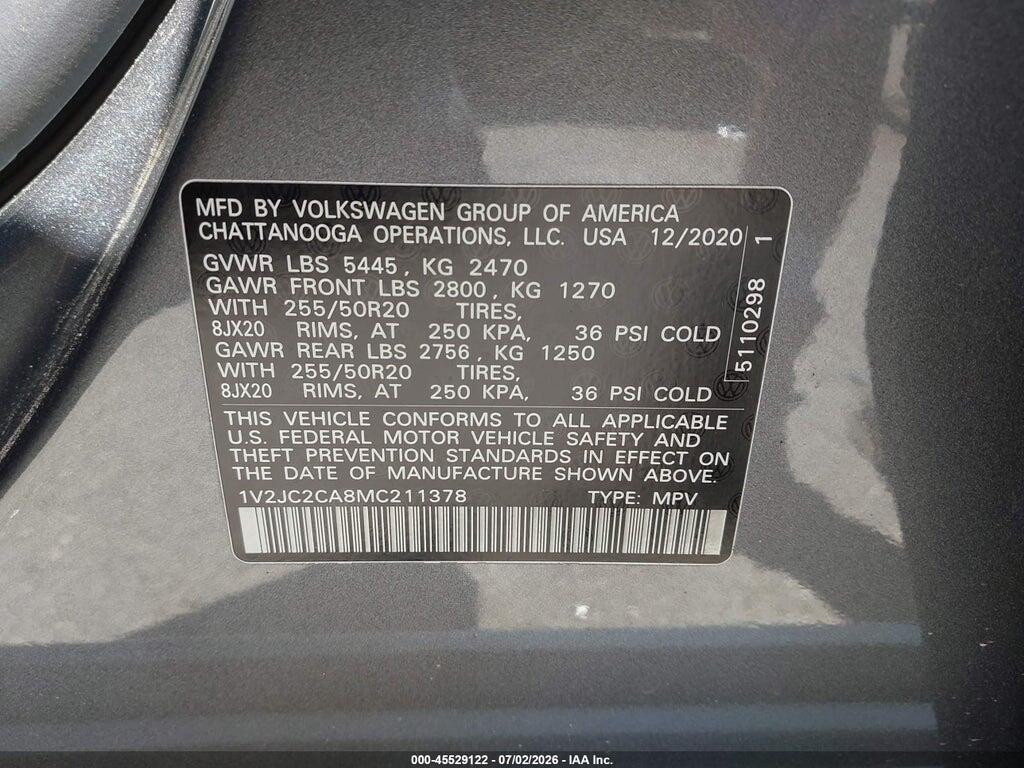1V2JC2CA8MC211378 2021 VOLKSWAGEN ATLAS CROSS SPORT photo no. 9
