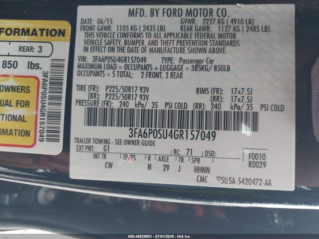 3FA6P0SU4GR157049 2016 FORD FUSION photo no. 9