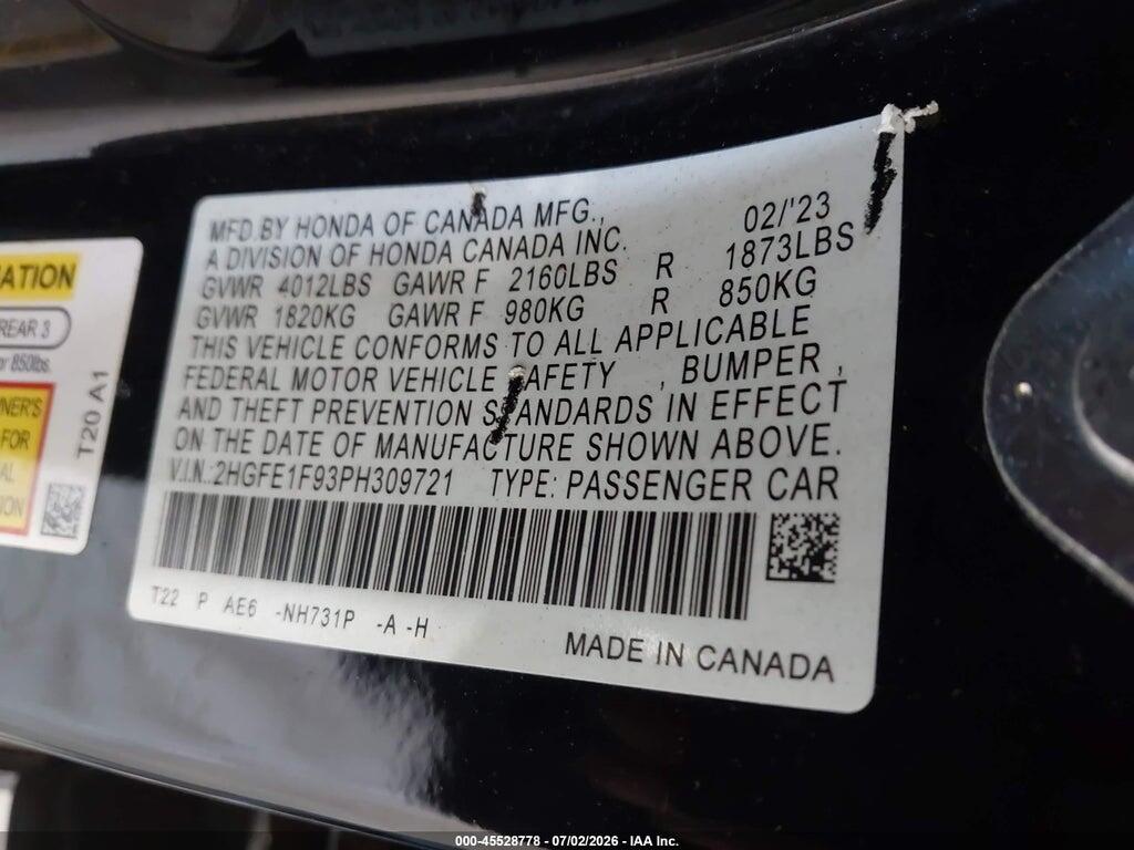 2HGFE1F93PH309721 2023 HONDA CIVIC photo no. 9