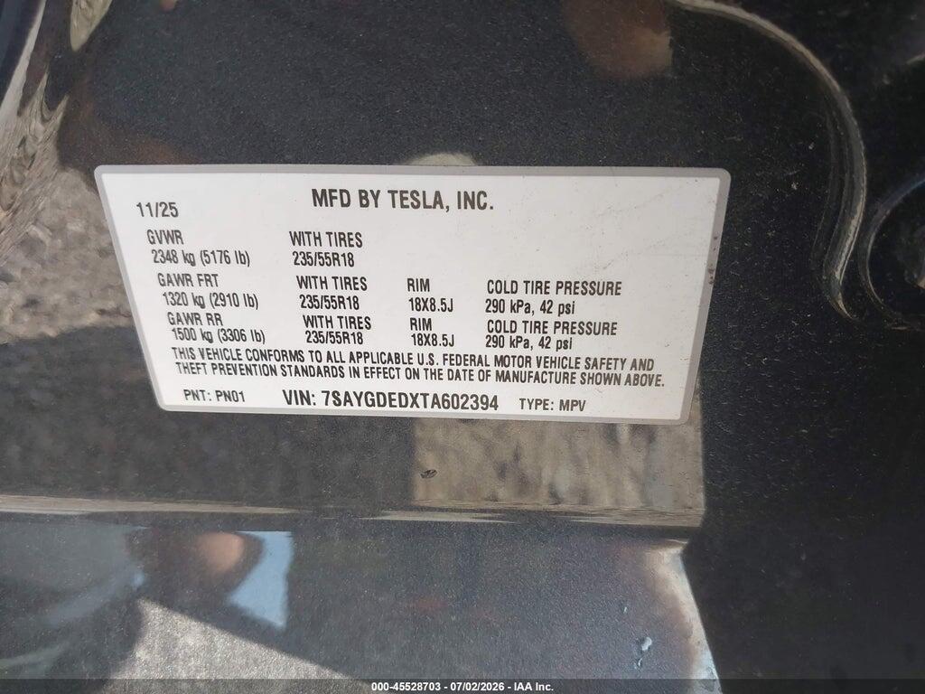 7SAYGDEDXTA602394 2026 TESLA MODEL Y photo no. 9