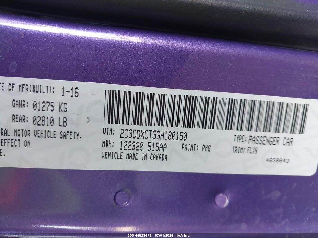2C3CDXCT3GH180150 2016 DODGE CHARGER photo no. 9