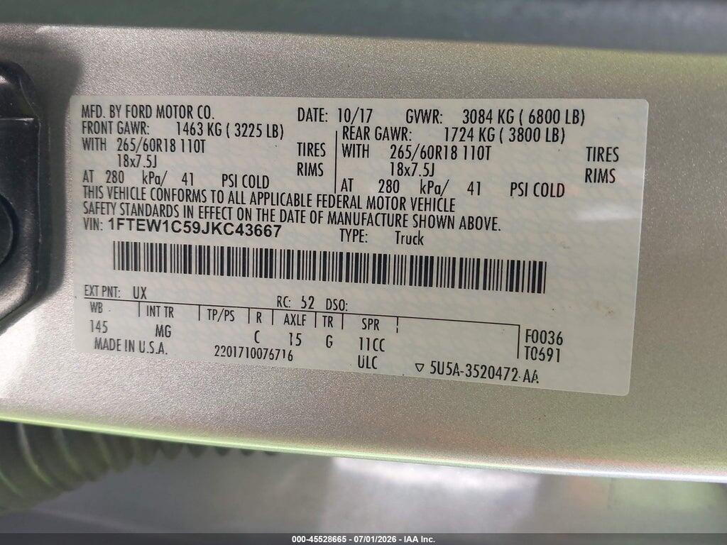 1FTEW1C59JKC43667 2018 FORD F-150 photo no. 9