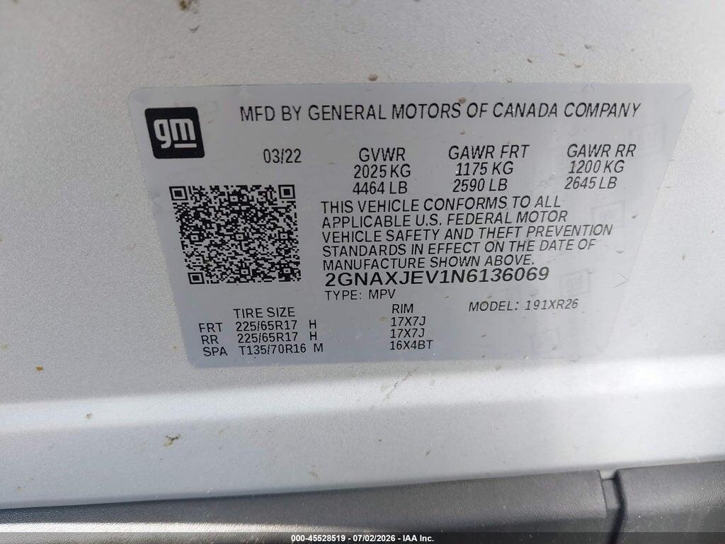 2GNAXJEV1N6136069 2022 CHEVROLET EQUINOX photo no. 9