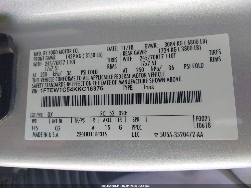 1FTEW1C54KKC16376 2019 FORD F-150 photo no. 9