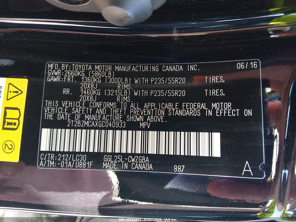 2T2BZMCAXGC040933 2016 LEXUS RX 350 photo no. 9