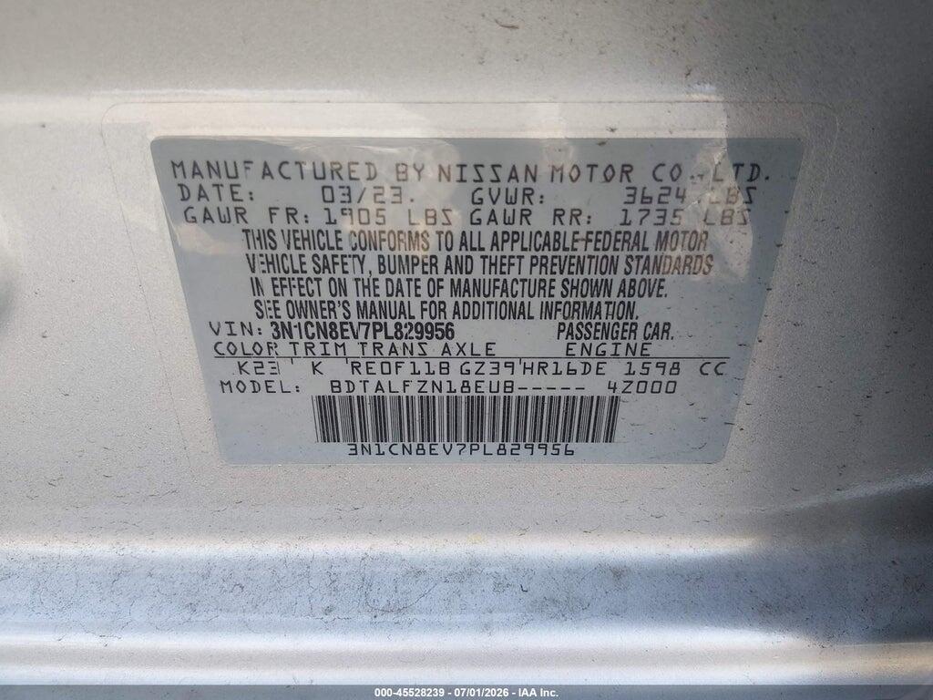 3N1CN8EV7PL829956 2023 NISSAN VERSA photo no. 9