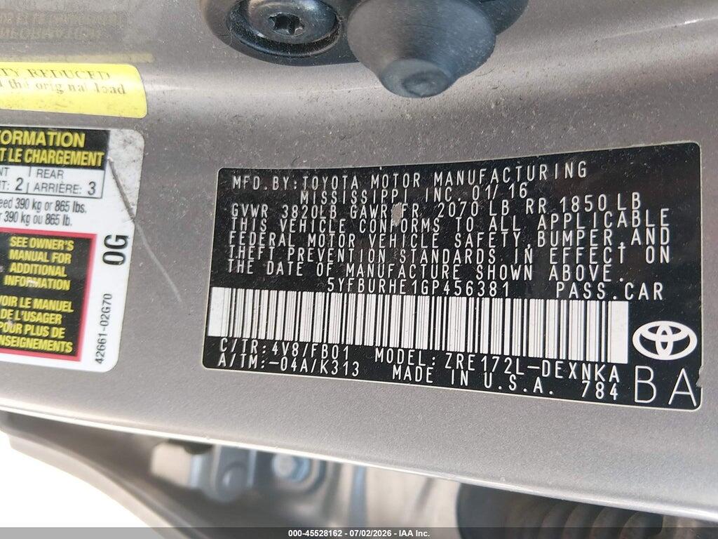 5YFBURHE1GP456381 2016 TOYOTA COROLLA photo no. 9