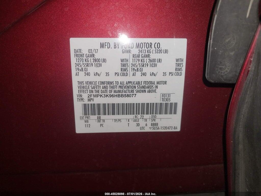 2FMPK3K96HBB58077 2017 FORD EDGE photo no. 9