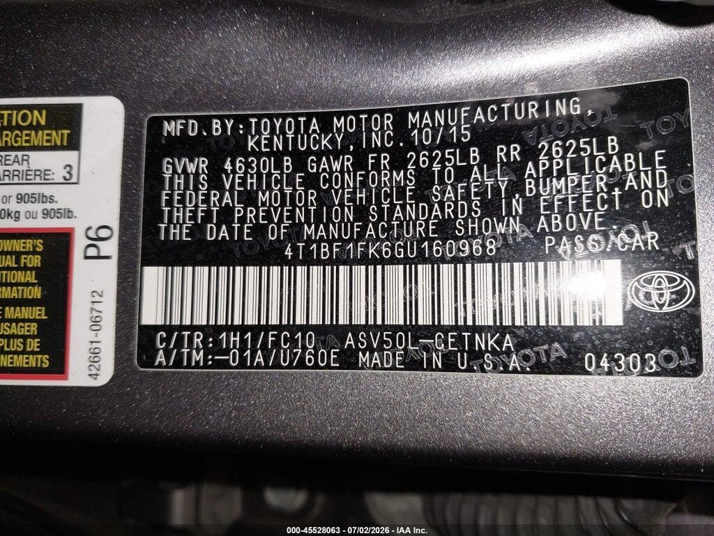4T1BF1FK6GU160968 2016 TOYOTA CAMRY photo no. 9