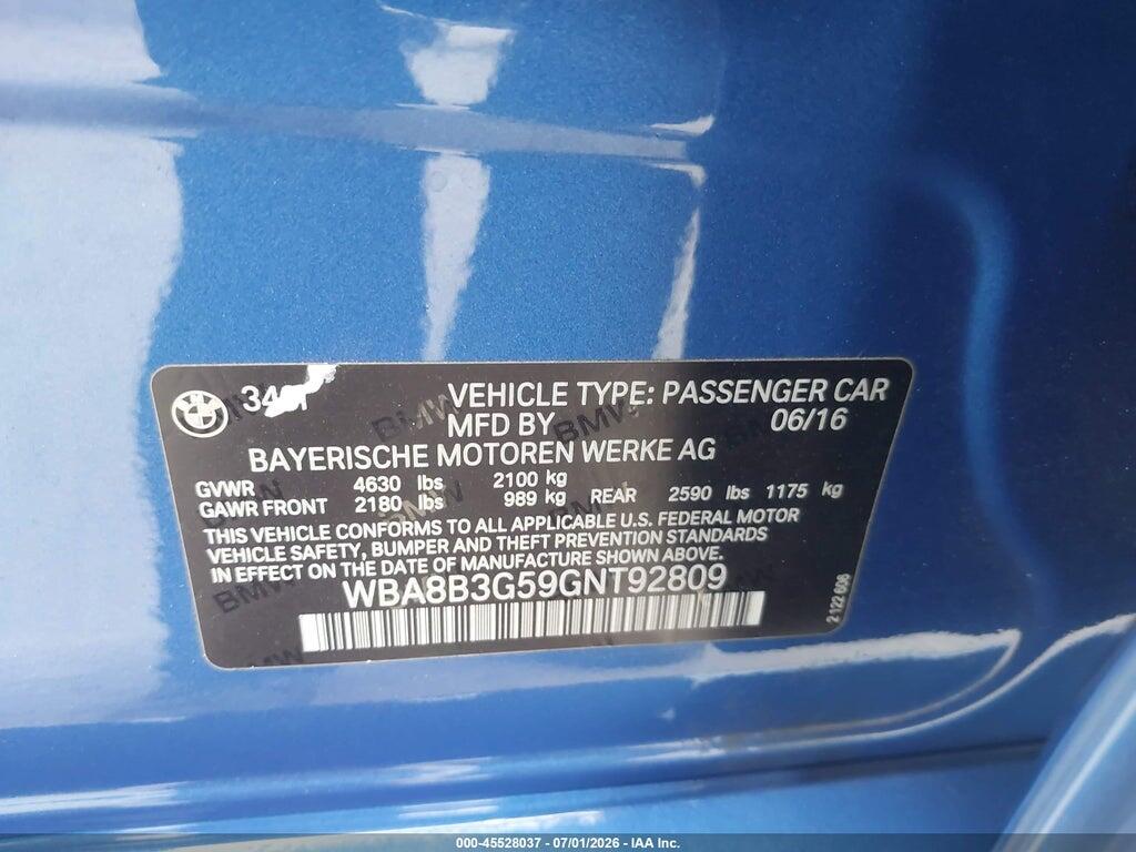 WBA8B3G59GNT92809 2016 BMW 340I photo no. 9