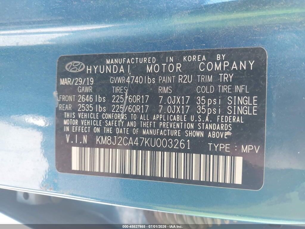 KM8J2CA47KU003261 2019 HYUNDAI TUCSON photo no. 9