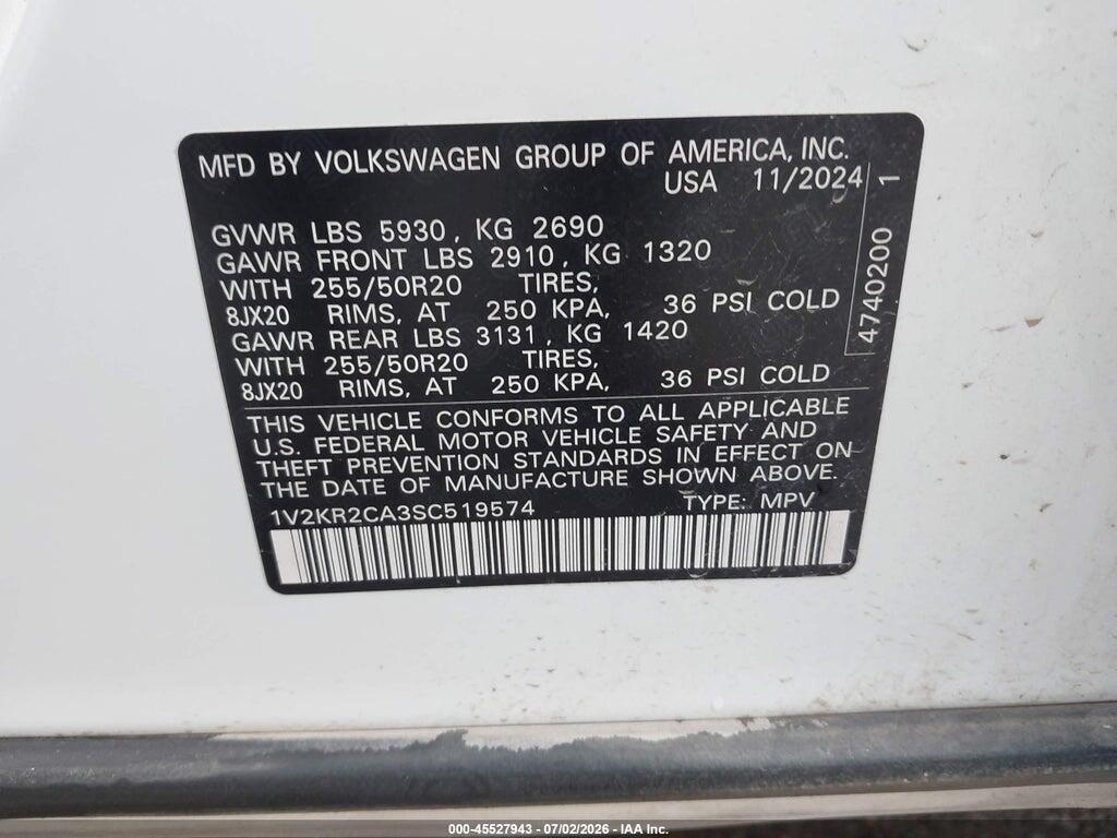1V2KR2CA3SC519574 2025 VOLKSWAGEN ATLAS photo no. 9