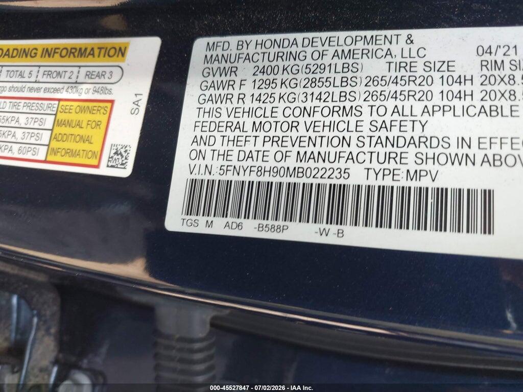 5FNYF8H90MB022235 2021 HONDA PASSPORT photo no. 9