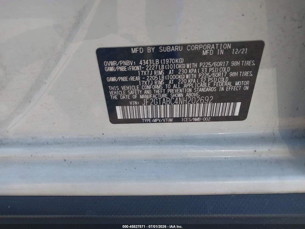 JF2GTABC4NH202692 2022 SUBARU CROSSTREK photo no. 9