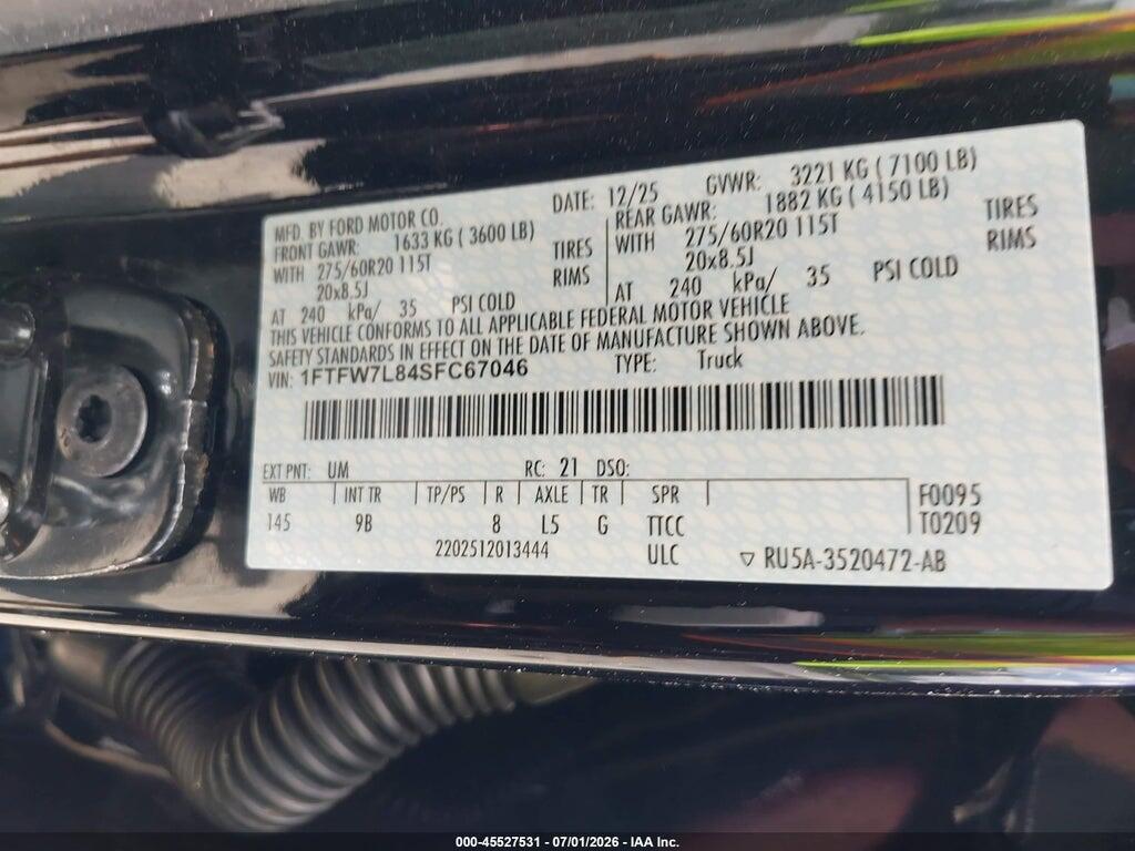 1FTFW7L84SFC67046 2025 FORD F150 photo no. 9