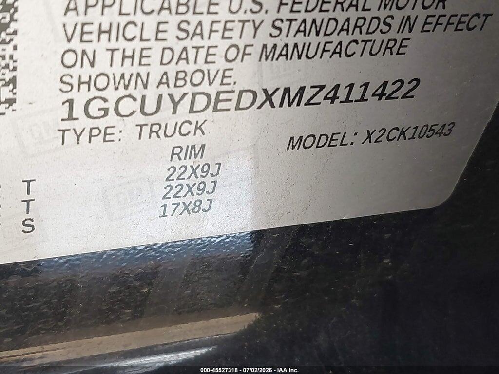 1GCUYDEDXMZ411422 2021 CHEVROLET SILVERADO 1500 photo no. 9
