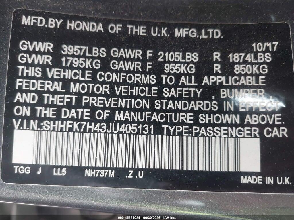 SHHFK7H43JU405131 2018 HONDA CIVIC photo no. 9