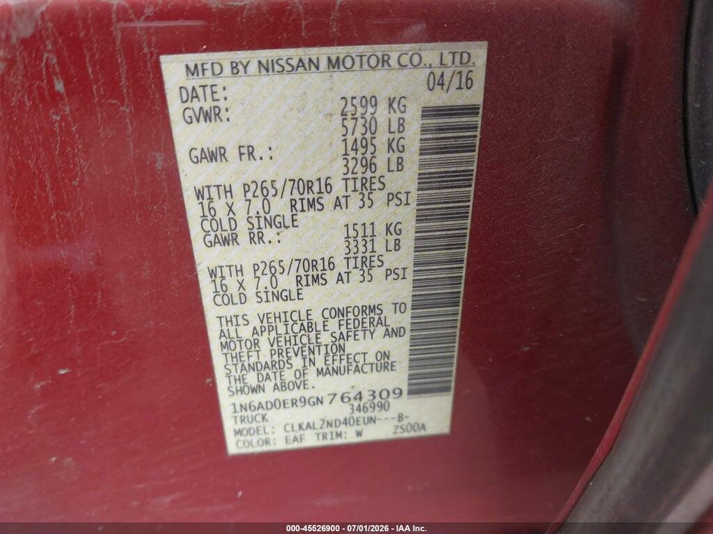 1N6AD0ER9GN764309 2016 NISSAN FRONTIER photo no. 9