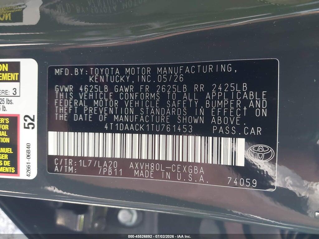 4T1DAACK1TU761453 2026 TOYOTA CAMRY photo no. 9