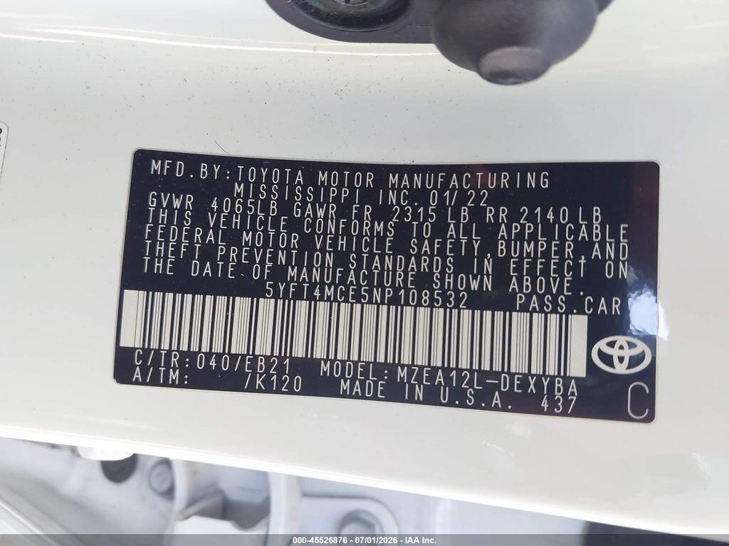 5YFT4MCE5NP108532 2022 TOYOTA COROLLA photo no. 9