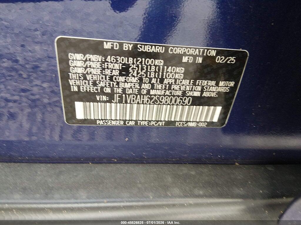 JF1VBAH62S9800690 2025 SUBARU WRX photo no. 9