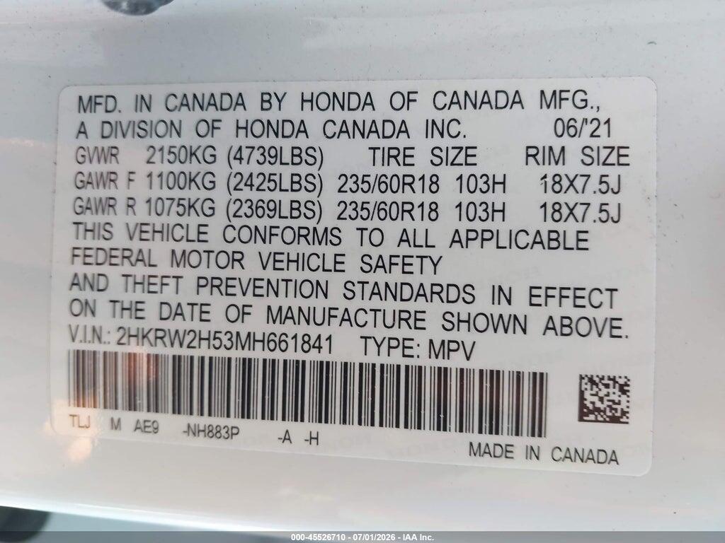 2HKRW2H53MH661841 2021 HONDA CR-V photo no. 9