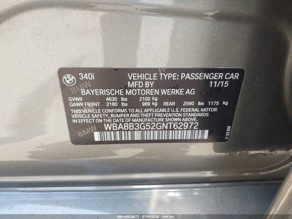 WBA8B3G52GNT62972 2016 BMW 340I photo no. 9