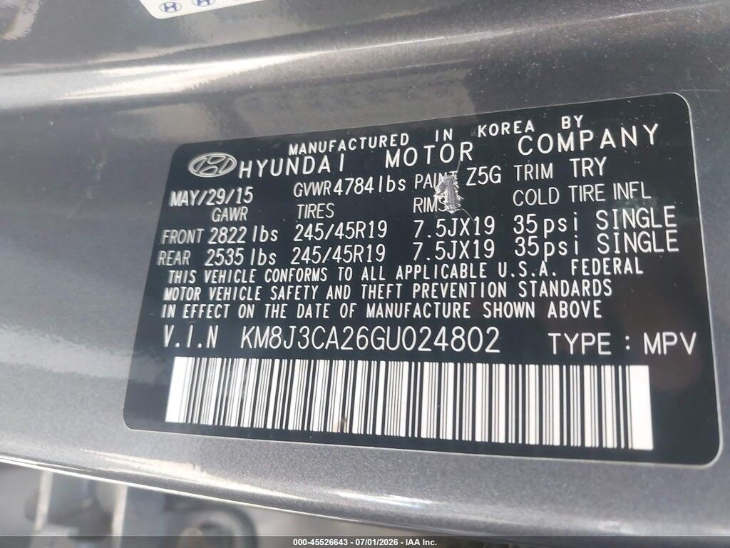 KM8J3CA26GU024802 2016 HYUNDAI TUCSON photo no. 9