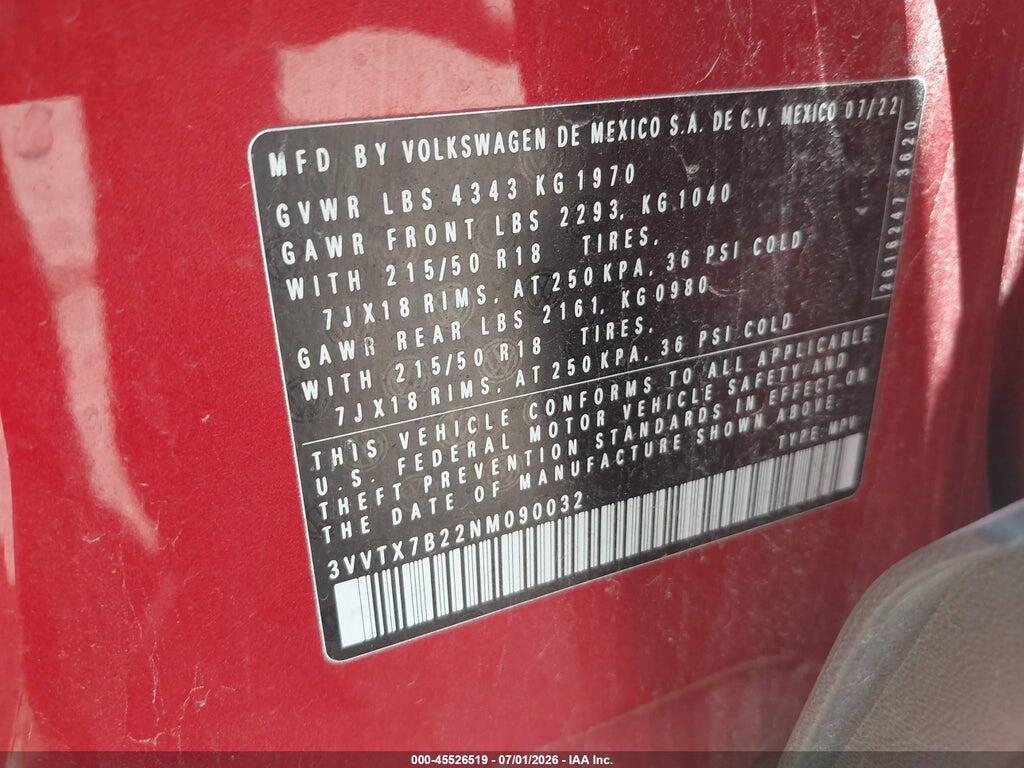 3VVTX7B22NM090032 2022 VOLKSWAGEN TAOS photo no. 9