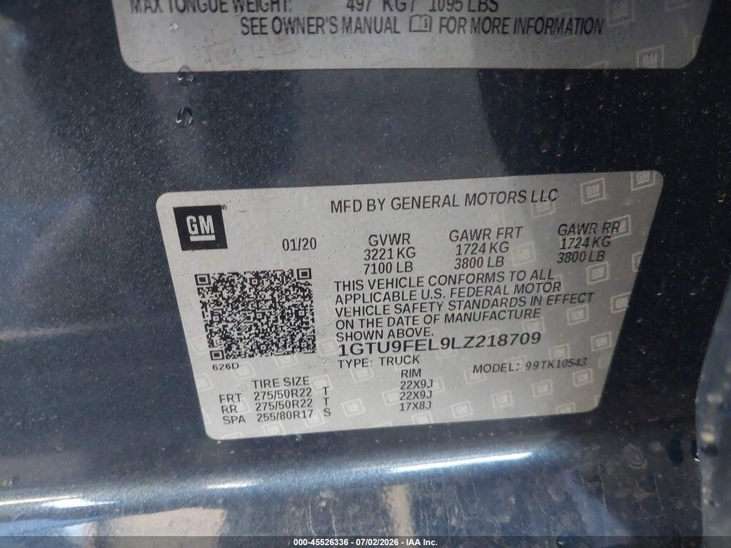 1GTU9FEL9LZ218709 2020 GMC SIERRA 1500 photo no. 9