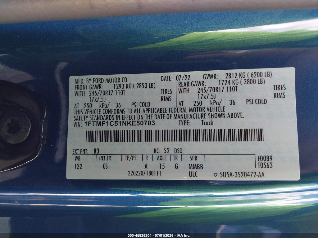 1FTMF1C51NKE50703 2022 FORD F-150 photo no. 9