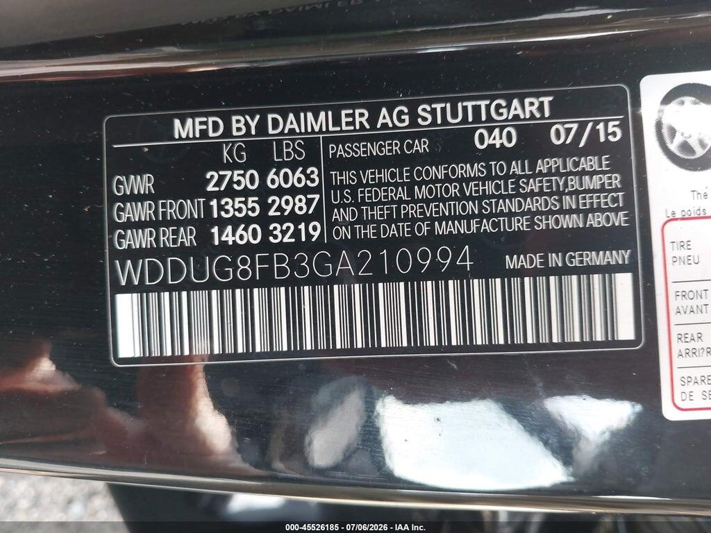 WDDUG8FB3GA210994 2016 MERCEDES-BENZ S 550 photo no. 9