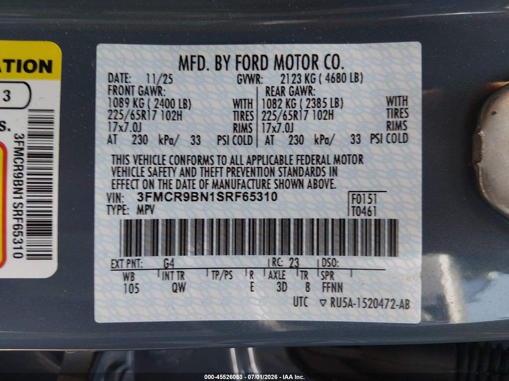 3FMCR9BN1SRF65310 2025 FORD BRONCO SPORT photo no. 9